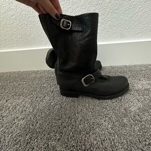 Frye Black Combat Moto Boots with Buckle Straps